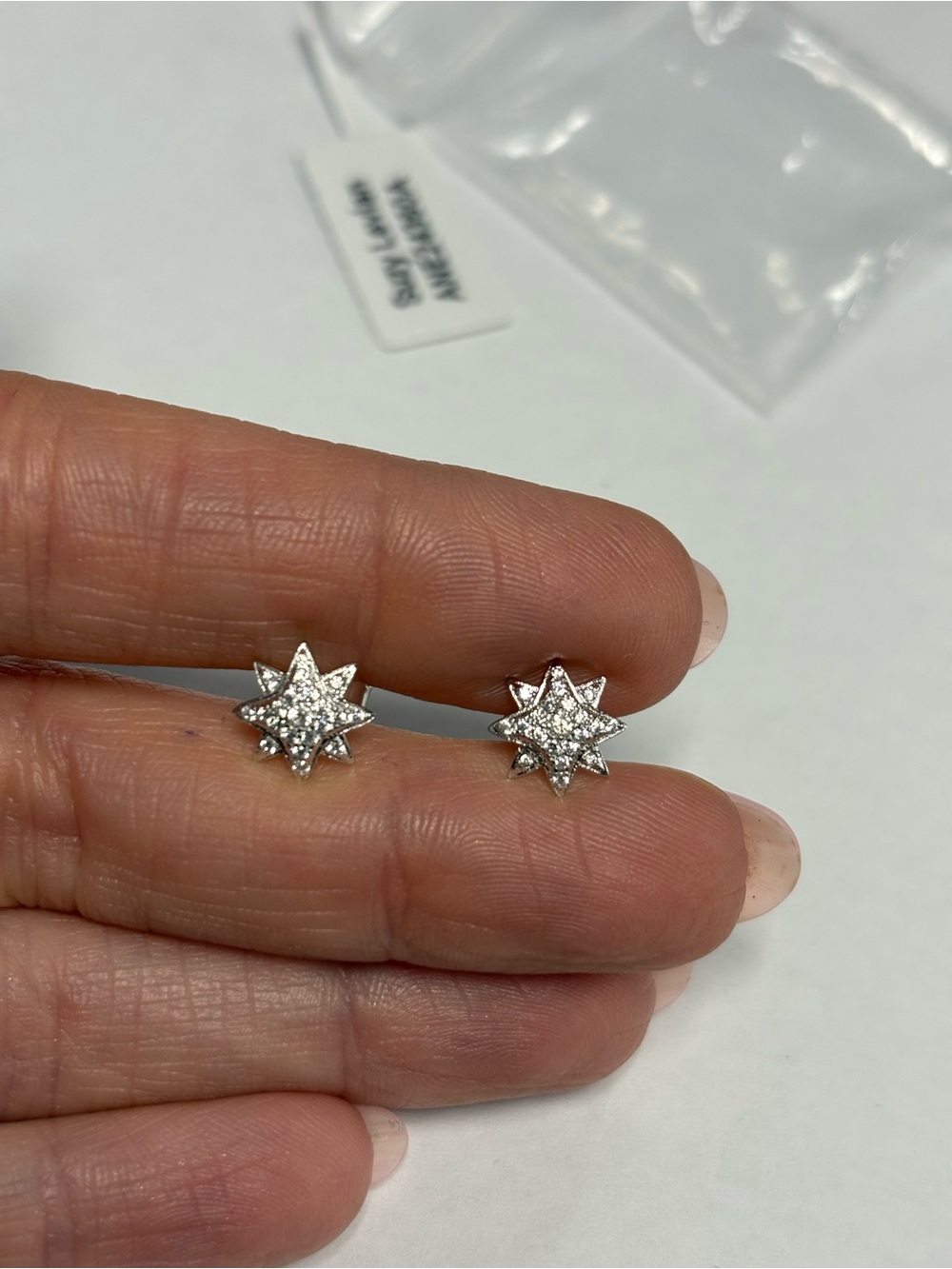 Suzy Levian Sterling Silver White CZ Pave Starburst Stud Earrings NWT
